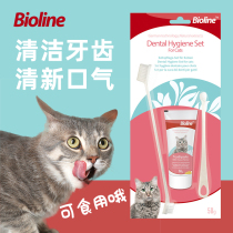 German bioline cat toothbrush set tooth cleaning supplies in addition to bad breath edible toothpaste Cat brushing teeth