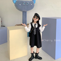 South Korean version 2022 Spring and autumn new girls temperament pearl neckline white shirt child trendy vest with dress damp