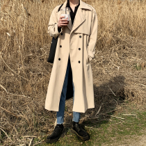 Trench coat mens long loose knee coat mens Korean version of British style trend coat mens spring and autumn handsome