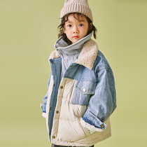 Pear Xiaoxiang girls down jacket 2021 autumn and winter new Korean version of Western style childrens fake two BF style down jacket