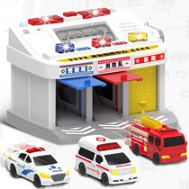 Lefly Fire Police Emergency Command Center Car Park Police Car Garage Call Machine Containing Box Toys