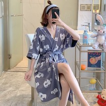 Tide brand nightgown Women summer pajamas short sleeve cotton new nightgown cute Crown bathrobe large size thin home wear