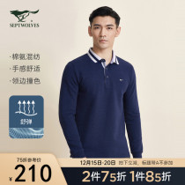 Seven wolves men warm and thick cotton ammonia long sleeve jacquard lapel T-shirt Autumn New Business Leisure T-shirt mens tide