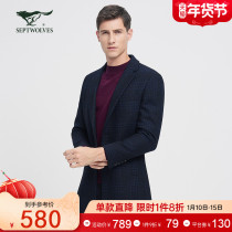 Seven wolves mens autumn new check business long coat Joker fashion trend mens coat