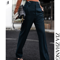 Z boss wool straight trousers women European and American deconstruction design slim waist suit pants
