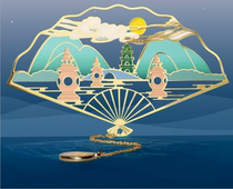 Hollow metal brass three pools Yingyue folding fan bookmark Classical Chinese style landscape landscape creative souvenir gift
