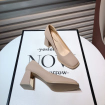 Retro Mary Jane shoes woman 2022 new Korean version 100 lap soft leather square head coarse heel high heel single shoes black working shoes
