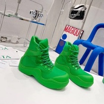 2021 autumn and winter new candy color by bv lace-up rain boots thick soled rubber boots high-top sneakers women