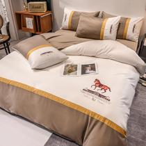 Picasso three-piece wash collision sheet quilt cover silk bed hat simple summer four-piece set home textile color Ice Silk