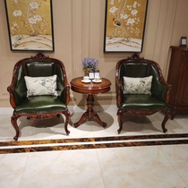 Louis Mansion European-style solid wood cowhide leisure chairs a pair of leisure a few