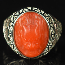 6 08 grams S925 inlaid Baoshan Sugong carved faucet south red agate ring ring ring adjustable