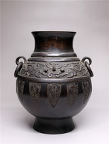 Fun collection] Edo period metalworking master lost wax method made gluttonous pattern tour round Wenfang copper bottle