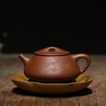 Teacher Wang of the strength school engraved and painted bamboo leaves(handmade full scoop pot)Raw ore clear water mud Yixing Purple Sand pot