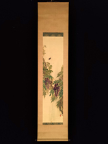 Fun collection] In the Meiji period a celebrity in the painting circle a celebrity made a flower worm picture a color silk vertical axis