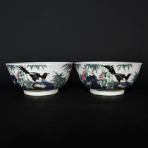LY0727 An old collection of Qing Yongzheng style pastel flower and bird bowl