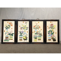 Old frame inlaid porcelain plate painting on white background hand-painted cloisonné enamel Bogu vase hanging screen-FD4311