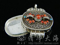 Tibetan style necklace ornaments Gwu box Gwu Nepal handmade turquoise sea red stone diamond pestle
