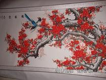 Chinese painting calligraphy painting calligraphy and painting decorative painting plum blossom bird plum red plum happy brow scroll has been mounted and cleared