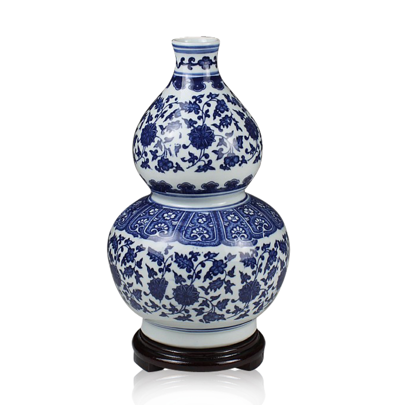 Jingdezhen Ceramics Fugui Lian Teng Unglazed Colored Blue and White Porcelain Bottle Hulu Bottle Classical Home Decorations