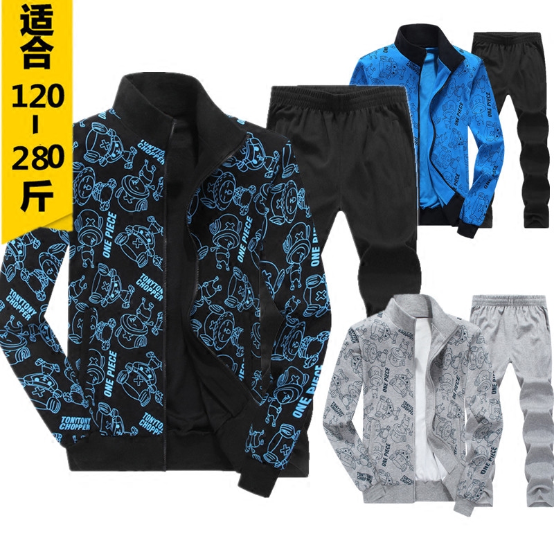 Spring extra-large running sportswear suit mens guard fat print plus fat man plus size fat man two-piece set