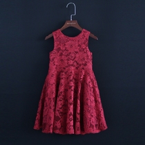  2021 summer new girls vest dress red lace middle and large children baby princess parent-child mother-daughter outfit