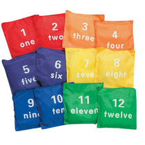 Hot selling kindergarten children English alphanumeric geometric color tarpaulin square sandbag game sandbag