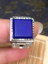 Top 6A lapis lazuli without white gold 1 2cm square ring surface 925 silver hollow carved carved with rhinestone live ring