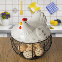 Ceramic Eggs Basket Water Fruit Basket Garlic Potato Miscellaneous Blue Ceramic Kitchen Decoration Creative Hens Containing Iron Chickets