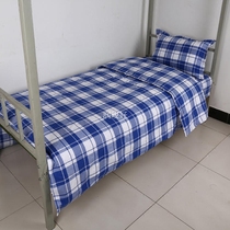 Student single cotton three-piece set thickened blue and white plaid campus bedroom cotton quilt cover sheets Bedding