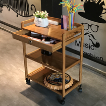 Multifunctional European-style solid wood mobile trolley sideboard tea drinks snacks beauty salon 4S shop dining car rack