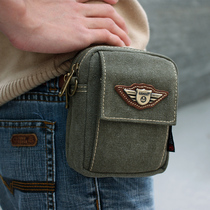 Casual Canvas Pocket Men Retro Phone Bag Mini Woman Single Shoulder Diagonal Satchel Multifunction Wearing Leather Strap Hanging Waist Bag