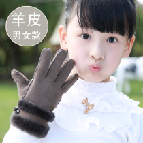 Childrens gloves winter warm plus velvet five fingers thick autumn winter boys and girls children children cute sheepskin skiing