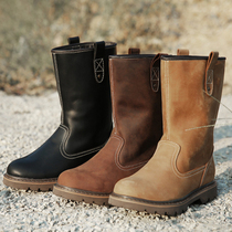 Genuine Leather High Cylinder Mongolia Horse Boots Cow Leather Boots Man Boots Locomotive Boots Retro Martin Boots Waterproof Tooling Boots Knight Boots