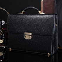 Leather mens bag ostrich pattern Hand bag mens business briefcase code lock lawyer bag horizontal cowhide computer bag