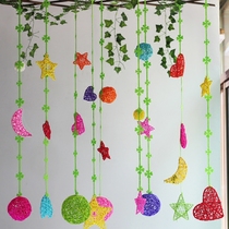 Kindergarten hanging decoration creative hanging corridor classroom rattan leaf ball aerial decoration environment layout creation material