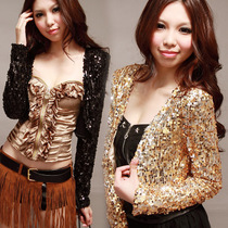 The new DS sexy female singer dance annual meeting stage performance outfit wild sequin performance suit waistband long-sleeved jacket