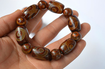 Three-eyed Tianzhu Agate bracelet Old age fidelity Old agate hand string Vintage Tibetan national style Cinnabar genuine product