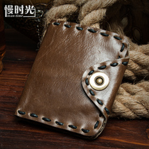  Slow time original handmade cowhide wallet mens short section woven leather wallet business card bag casual short section