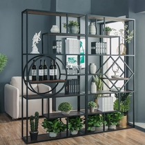 New LOFT Wrought iron shelf simple floor-to-ceiling solid wood bookshelf Living room dining room cafe partition screen