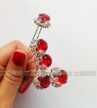 Professional modern dance Latin stage competition performance headdress hairclip Big Red Diamond U-shaped card dance hairpin hair card