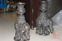 {European antique bronze} India Amoy back enshrined elephant pair late Qing old goods weight 19kg 2276 *