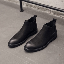 Autumn Winter models Chelsea boots Mens short boots genuine leather black High Help shoes European and American Inlen pointed middle to help Martin boot male tide