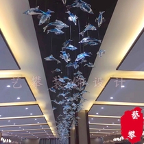 Dining glass hollow hanging ornaments hotel hangings decorations clubhouse banquet hall modern simple creative dolphin hanging