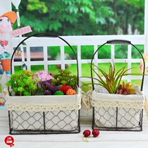 European vintage nostalgic handmade wire twisted net wrought iron flower basket multi-meat dried flower Flower Flower Flower Collection