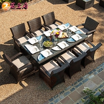 Outdoor leisure rattan woven tables and chairs Outdoor courtyard rattan chairs Dining table combination Long table Terrace Balcony Garden Waterproof sunscreen
