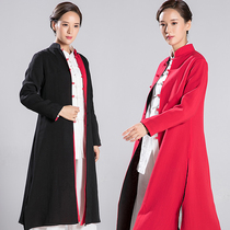2020 Spring and Autumn New coat women cotton linen double-sided coat Chinese style long split trench coat