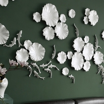 Ceramic wall hanging lotus leaf wall decoration porch wall decoration creative background wall pendant living room wall decoration fish