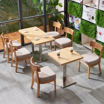 Net Hongyi Hetang solid wood snack bar table and chair combination milk tea shop cold drink shop dessert tea restaurant fast food restaurant table and chair