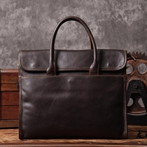 Original first layer cowhide horizontal Hand bag leather men OL business casual briefcase shoulder crossbody computer bag