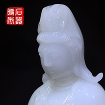 Natural white jade Guanyin ornaments stand like the Great Guanyin Bodhisattva dedicated to Buddha statues living room town house crafts